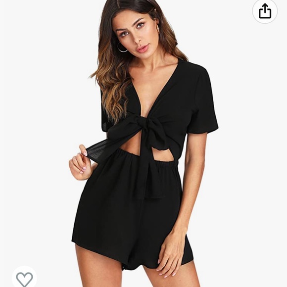 sweatyrocks Pants - Black V Neck Tie Romper